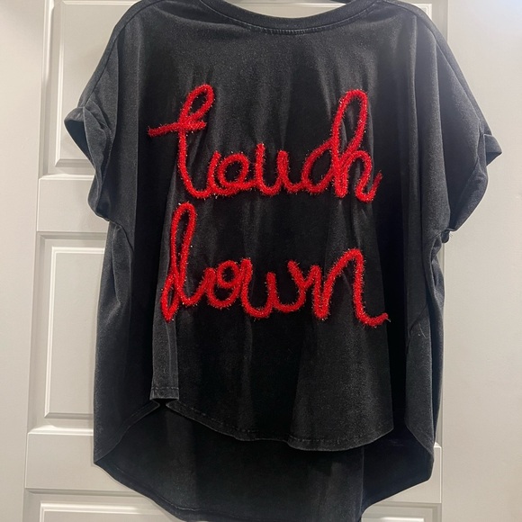 BiBi Tops - BiBi Black Tee with Red Touchdown Graphic